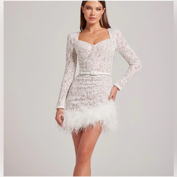 NADINE MERABI Carly Sequins  Mini Dress with detatchable belt and Feather Detail - Picture 2 of 15